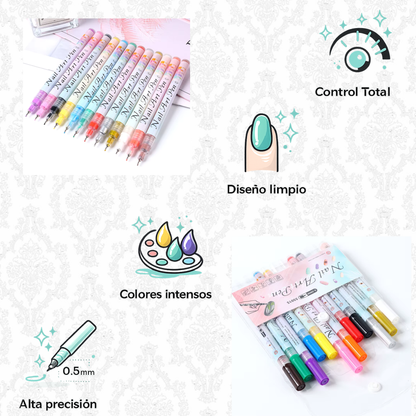 12 Marcadores graffitis para Uñas