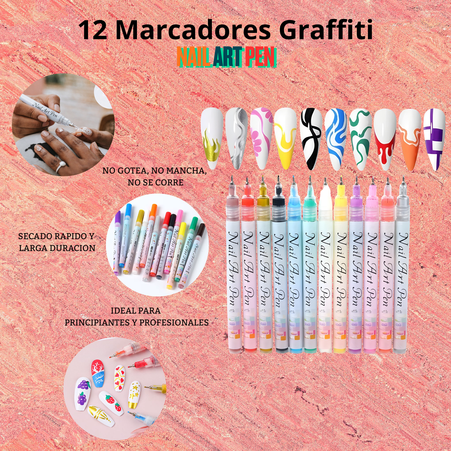 12 Marcadores graffitis para Uñas