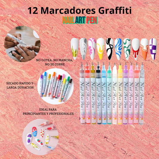 12 Marcadores graffitis para Uñas